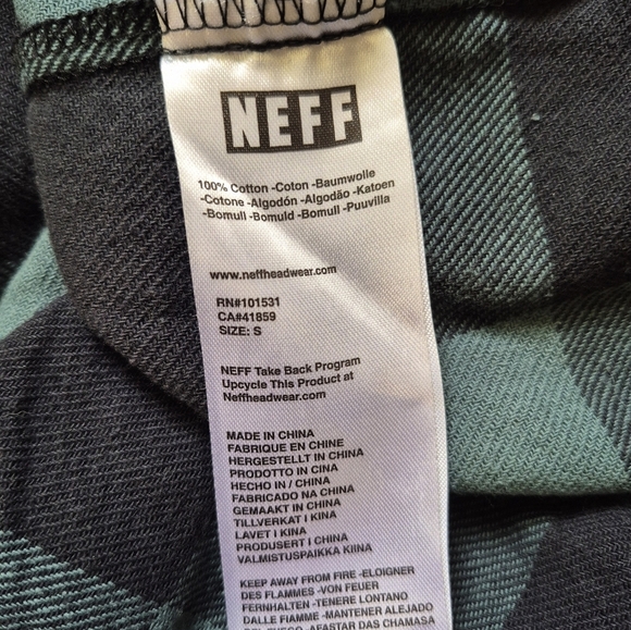 NEFF Men's Flannel Hooded Button Up Long Sleeve Green/Black - Small - Picture 5 of 6